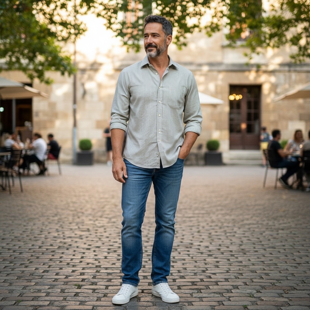 LINCS Blue and Yellow Checkered Dress Shirt